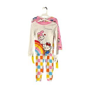 NWT Toddler Girls' 4T 4pc Hello Kitty Cotton Long Sleeve Rainbow Pajama Set